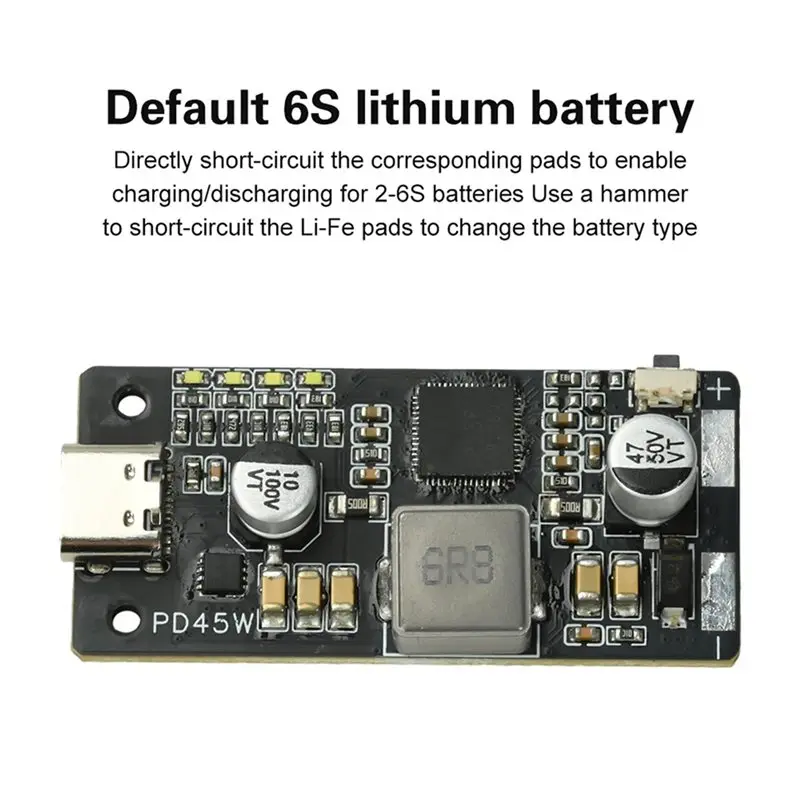 FULL-2X 2-6S PD 45W 2S 3S 4S 5S 6S Lithium Battery Discharger Module Li-/Lifepo4 Batteries TYPE-C USB