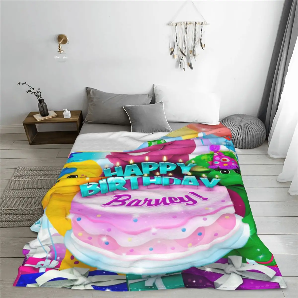 Cute Barney Friends Blanket Cover Flannel Dinosaur Dinosaurs Cartoon Soft Throw Blanket for Bed Bedroom Quilt