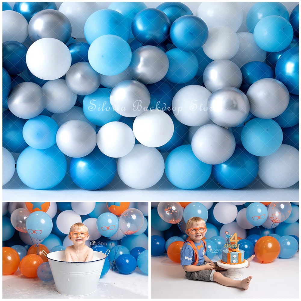 

Balloon Wall Blue Photo Background Children First Birthday Cake Smash Photography Backdrop Kids Portrait Photo Studio Props