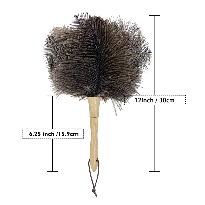 Plumero de pluma de avestruz Natural con mango de madera, cepillo de polvo ecológico, plumero de mano, suministros de limpieza