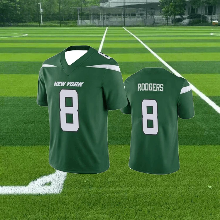 New York Jets New York Jets Rugby Suit No. 8 Aaron Rodgers Jersey Rogers 3D Printed Breathable Comfortable V-Neck Short Sleeve