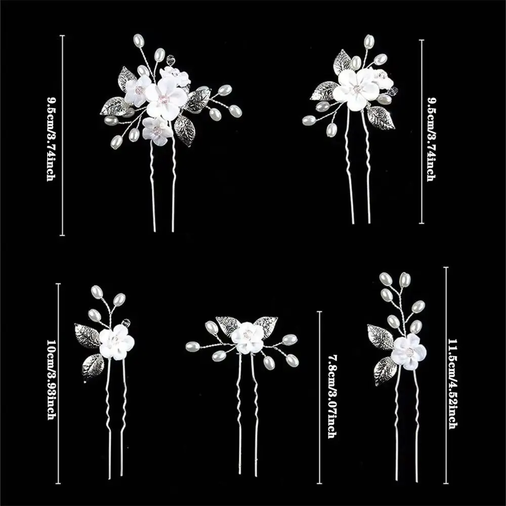 5pcs/set Elegant Flower Pearl Bridal Hair Accessories Chinese Style Frosted Bridal Hairpin Set Retro Handmade Hair Fork image 6