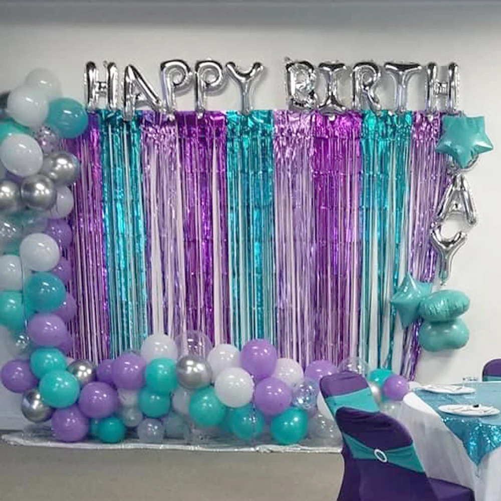 2er-Pack Folienvorhang Silber Schwarz Gold Roségold Glitzer Schimmer Fringer Vorhänge für Geburtstag Hochzeit Party Hintergrunddekorationen – Detail 7