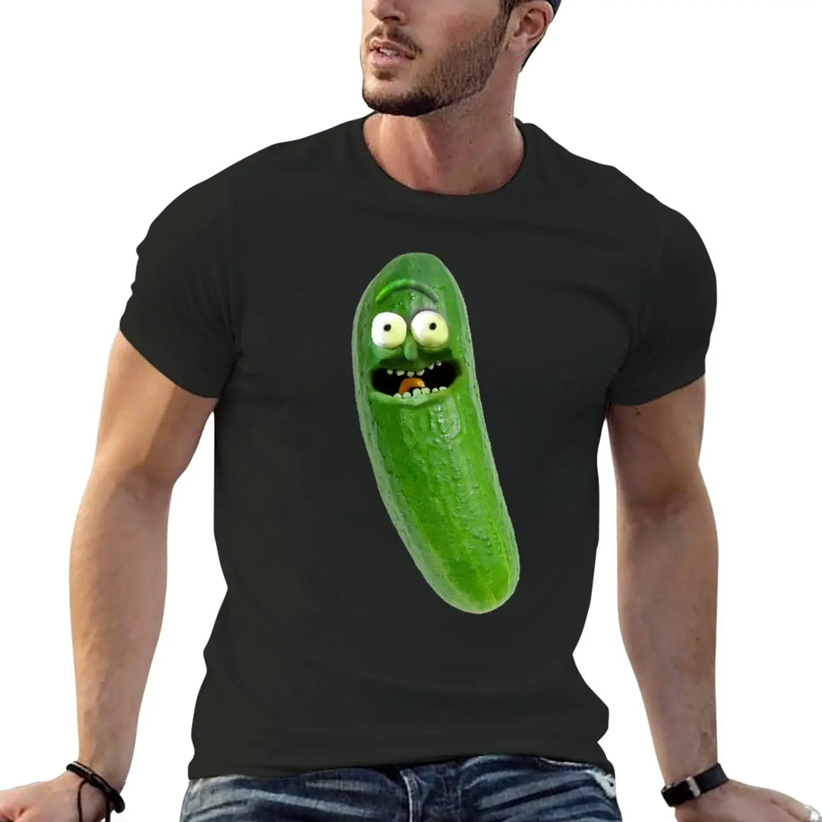 Camiseta de manga corta con estampado de pepinillo Rick para hombre, camisa de gran tamaño con cuello redondo, estilo harajuku, novedad