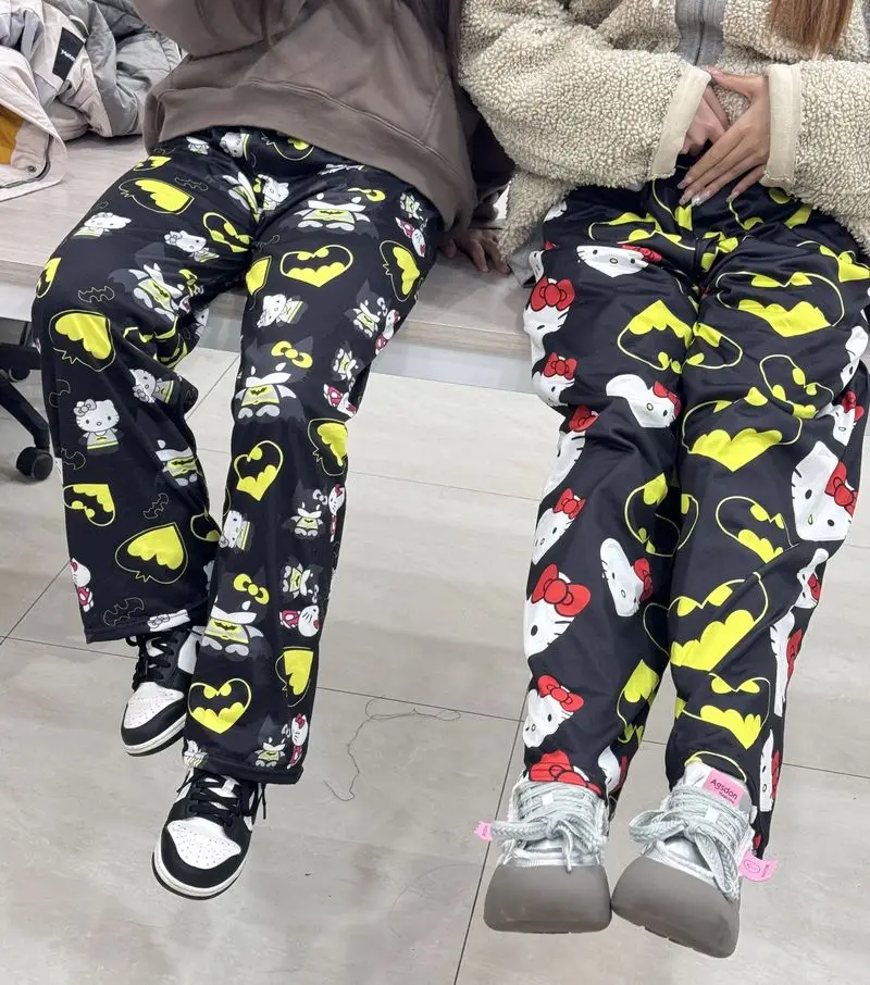 Novo estilo sanrio verão olá kitty y2k batman gwen stacy calças de pijama dos desenhos animados verão estilo fino hip hop senhora casual calças bonitos