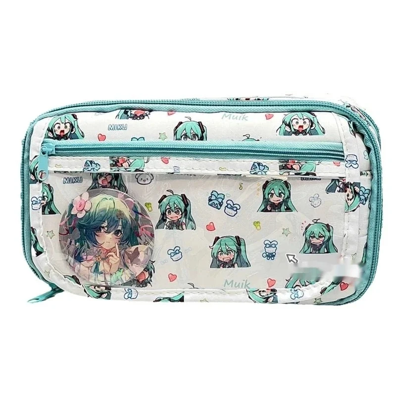 Hatsune Miku Pencil Case Large Capacity 3 Layer Cartoon Pencil Pouch Cute Kids Student Pen Bag Stationery Storage Box Gift