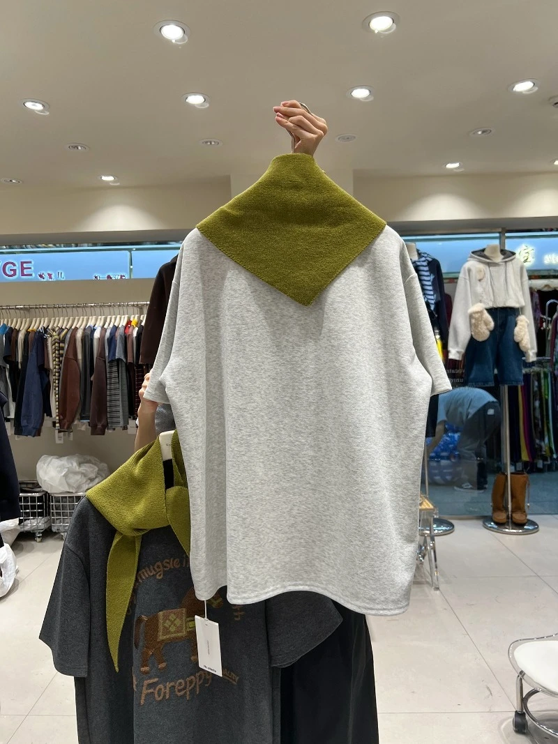 秋の厚手起毛コットンオーバーサイズY2K Tシャツヘビーインダストリー刺繍ルーズロングハーフスリーブボトムシャツレディース