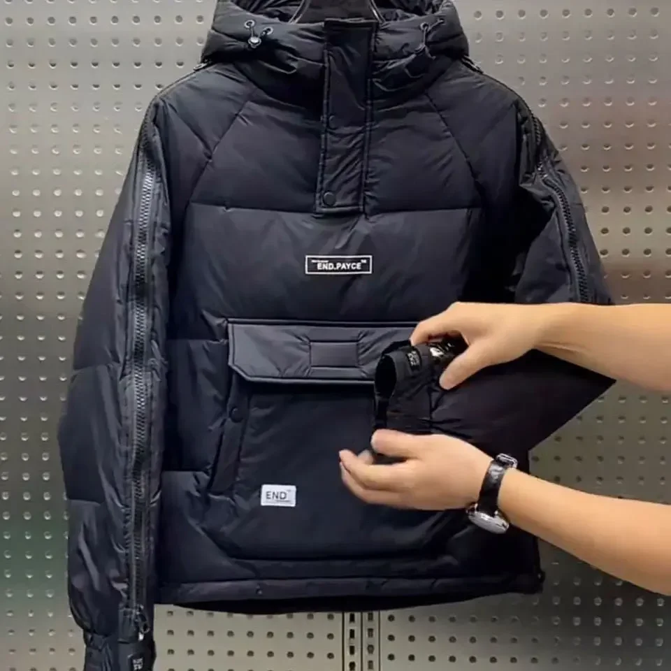 Nova moda grande bolso acolchoado jaqueta na moda masculina com capuz ferramentas engrossar casaco térmico casal versátil jaqueta casual