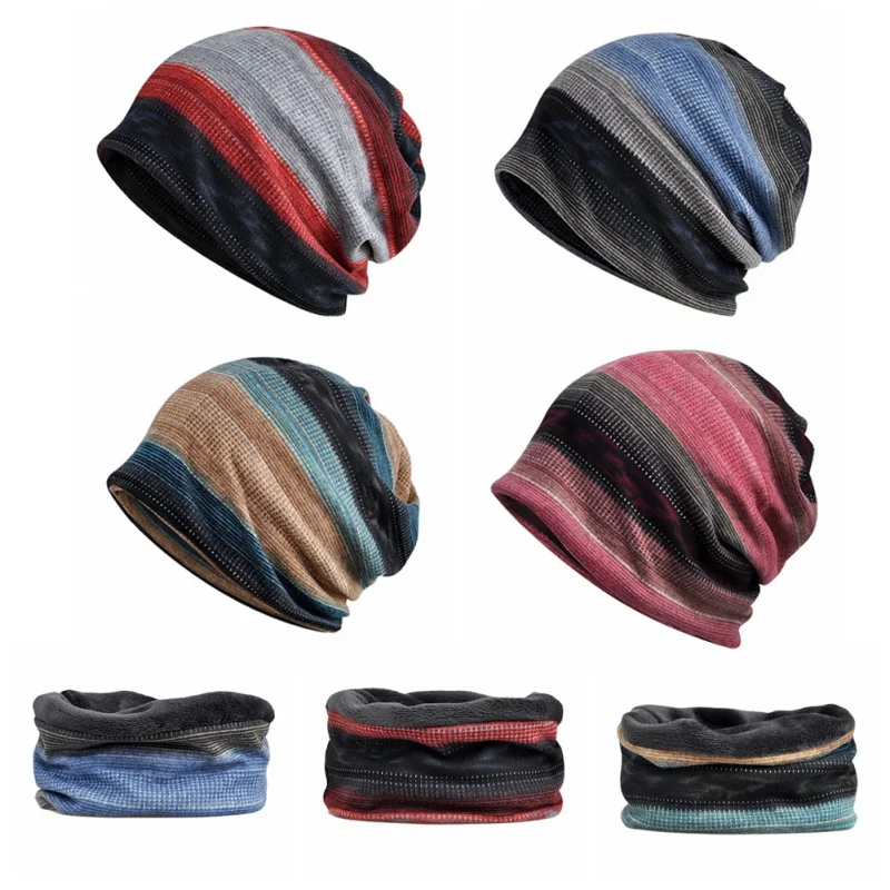 

Winter Beanie Hat Scarf Cotton Knitted Cap Neck Warmer Stretch Slouchy Skull Cap Cycling Windproof Thermal Headwear Balaclava ﻿