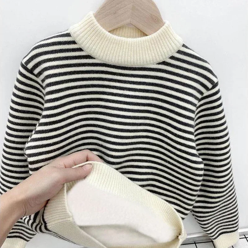 سترة الأولاد سميكة الخريف/الشتاء جديد عصري متعدد الاستخدامات الأولاد مخطط محبوك سترة الأطفال #2