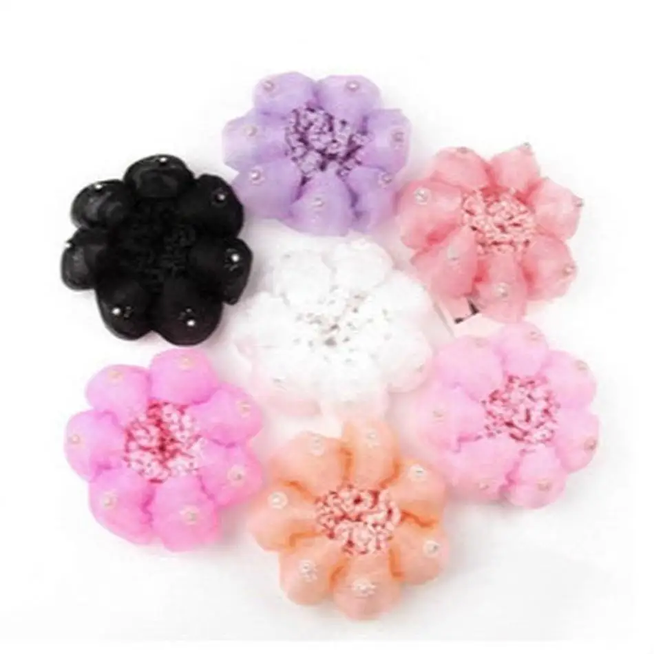New 1Pc Colorful Satin Elastic Hairpin Set Crochet Hair Stick Dance Flower Hair Net Trendy Women Hair Circle Accessory Supplies
