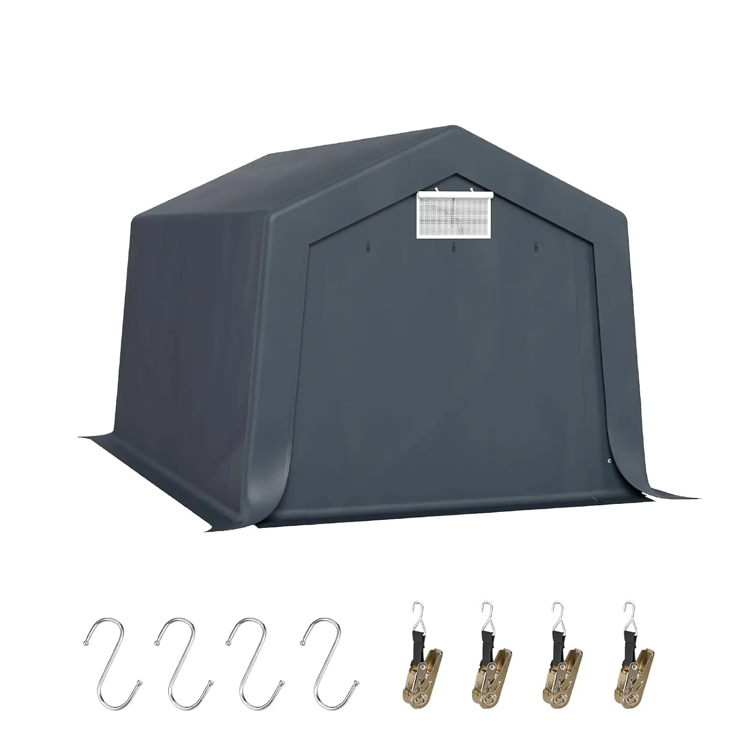 10x15FT Heavy Duty Storage Shelter, Portable Carport Garage with Metal Frame, Waterproof Canopy, Roll-Up Zipper Door & Vents