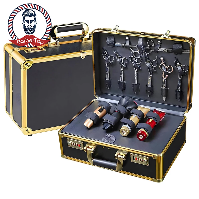 

NEW Barber Gold Carrying Case Clippers Storage Box Double Layer Hairdressing Organizer Case Barbershop Tools