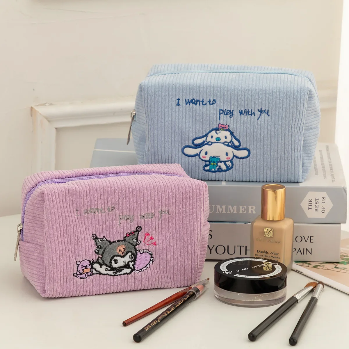 

New Hello Kittys Cosmetic Bag Kuromi Cute Cartoon My Melody Large Capacity Pencil Bag My Melody Girls Makeup Bag