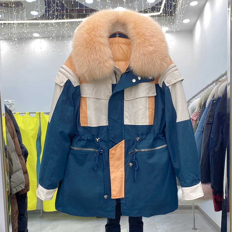 

Natural Fox Fur Outwear Thicke Warm 90% White Duck Dowm Coat Snow Parkas Winter Puffer Jacket Women Outerwear Detachable liner