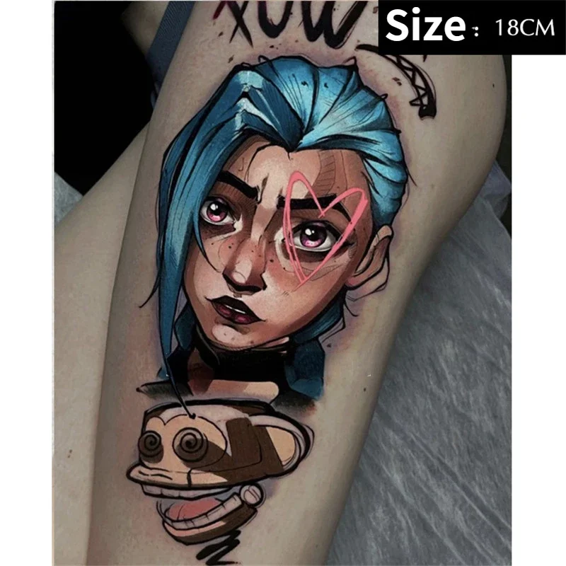 

Jinx Anime Temporary Tattoos Arcane Cartoon Waterproof Fake Tatto League Body Art Graffiti Big Size Tatoo Sticker for Women Men