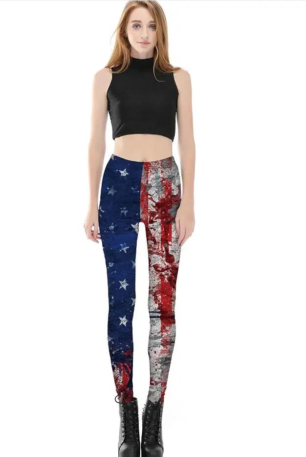 Woman leggings USA Flag bloodstain printed S XL 4XL Slim legging 1137