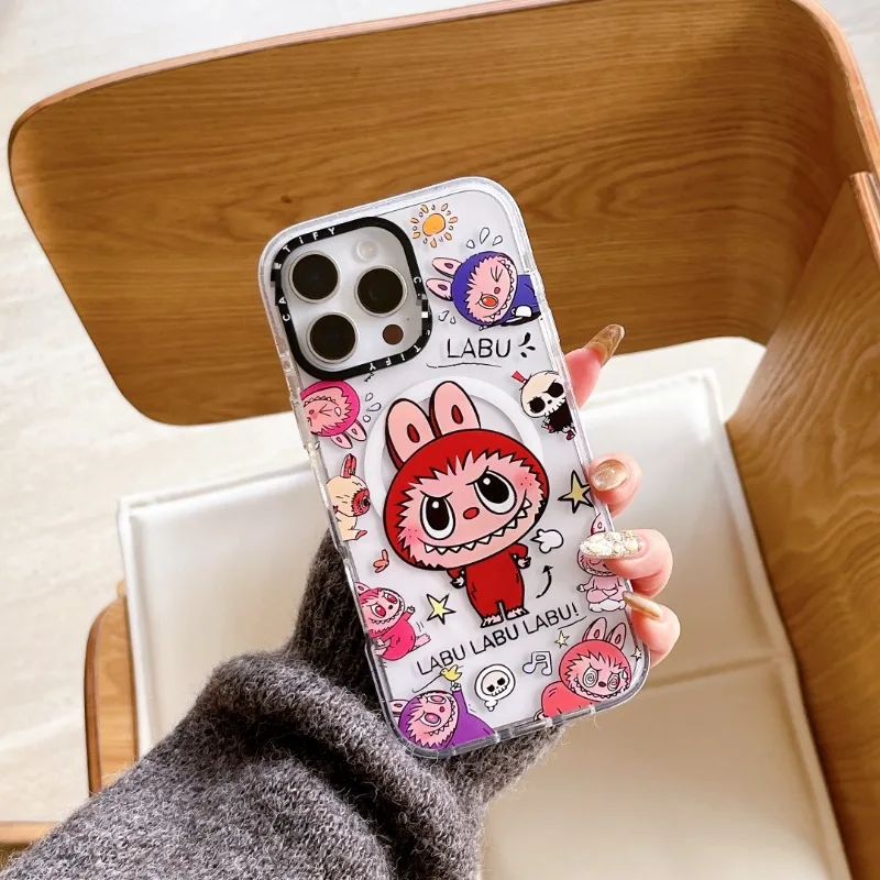 Anime Cartoon LABUBU for IPhone16 Pro Max Niche Magnetic Phone Case Acrylic Anti Fall Cute Series Ins Wind Protective Sleeve