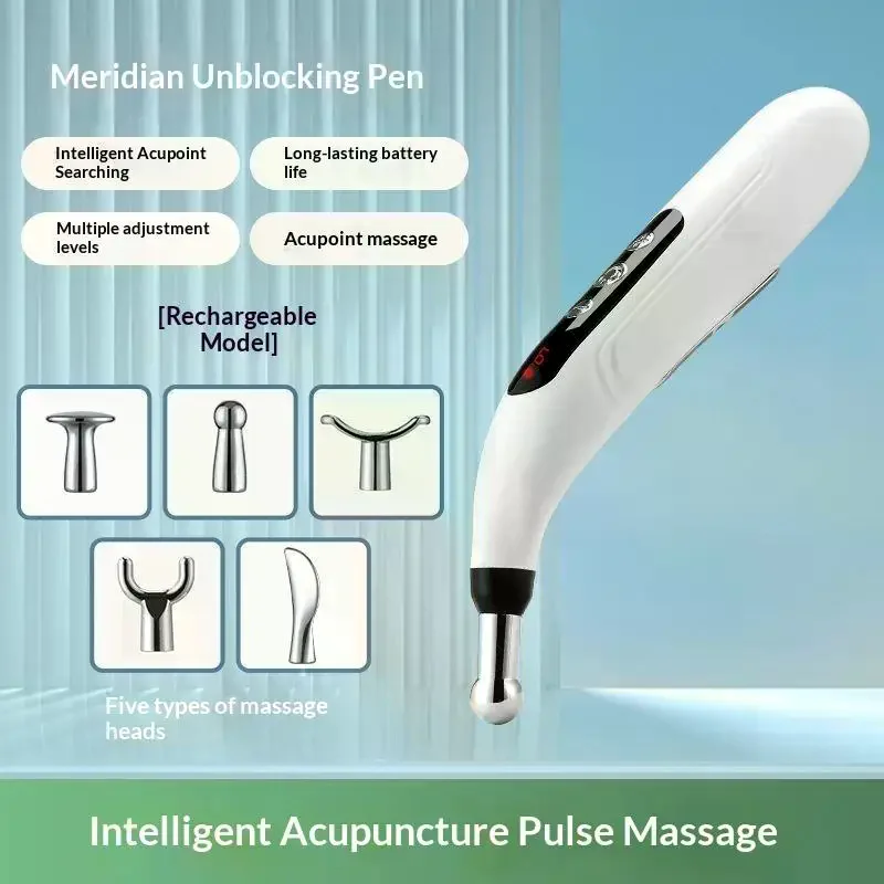 1Set Electronic Acupuncture Massage Pen With 5 Head SAdjustable Pulse Intensity For Home Muscle Pain Relief Easy To Carry