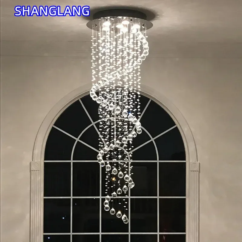 Modern K9 Crystal Chandeliers LED Pendant Light Fixture Large Spiral Living Room Staircase Stair Bedroom Hotel Hall Hanging Lamp