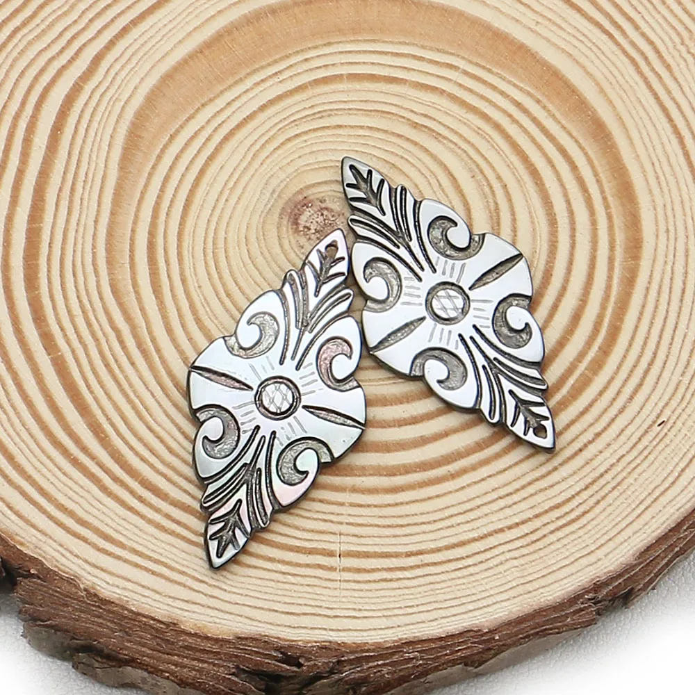 Exquisite Natural Freshwater Shell Polished Rhombus Black Shell Pattern Single-Hole Single-Sided Pendant DIY Necklace Jewelry