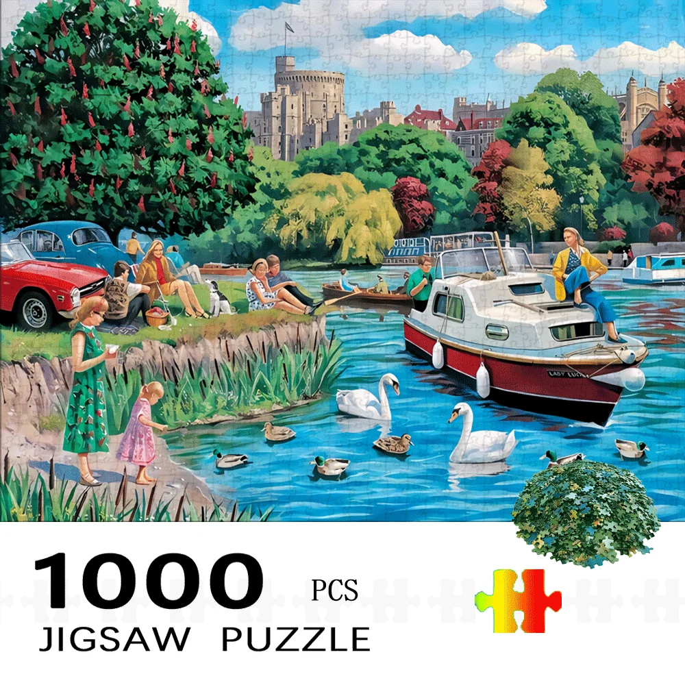UK Castle River Leisure Scene Jigsaw Puzzle Adult Kids Travel Theme Intellectual Game Home Leisure Decorative Puzzle Toy