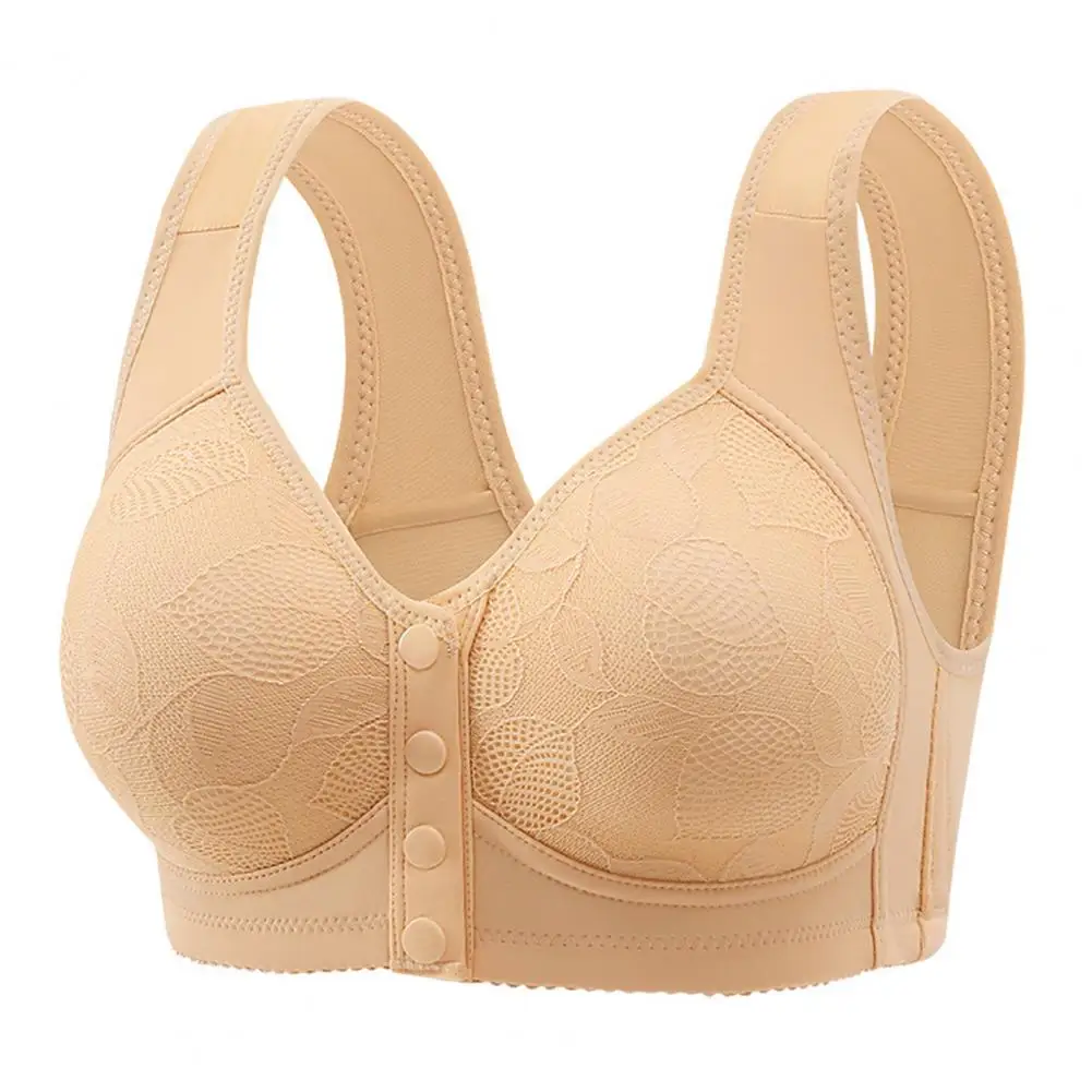 Daily Exercise Bra Comfortable Mid-aged Women's Lace Front Closure Push-up Bra for Daily Exercise with Shockproof Support