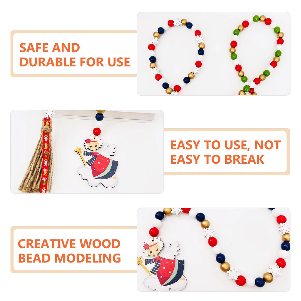 

Home Decor Natural Wood Bead Garland Beads Beaded with Tassels Xmas Pendant Wooden