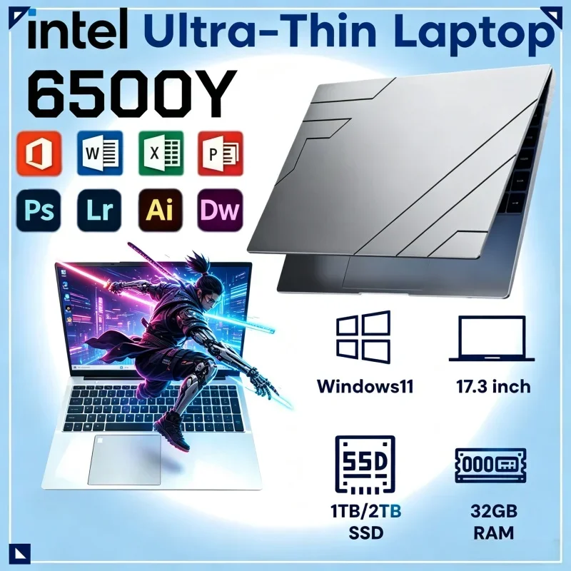 17.3" High Clarity Portable Laptop Intel 6500Y 32GB Memory 2TB Windows 11 Big Screen Notebook For Daily Office Work