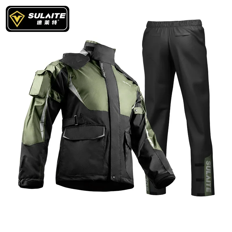 

SULAITE Men Women Waterproof Motorcycle Rider Raincoat Suit Set Reflective Light Raincoat For Riding Jacket Pants Set