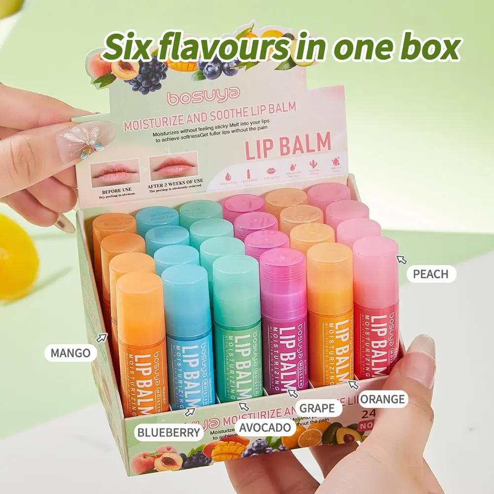 24pcs Assorted Fruit Flavor Lip Balm Set - Hydrating, Nourishing & Prevents Chapped Lips - Care for Dry Lips & Fine Lines