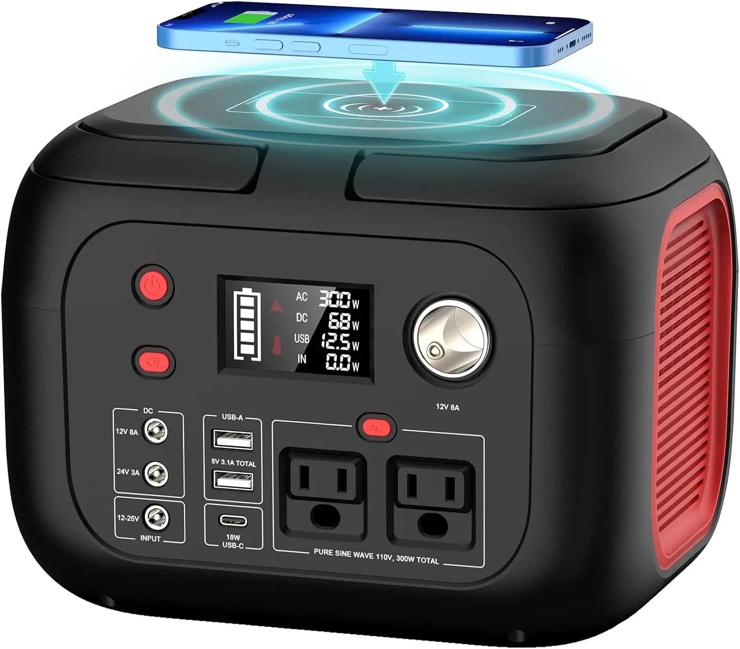 محطة طاقة محمولة 300 وات، مولد طاقة شمسية 228 وات في الساعة مع مخرج تيار متردد بموجة جيبية نقية 110 فولت، مولد بطارية ليثيوم احتياطية لـ CPAP #1