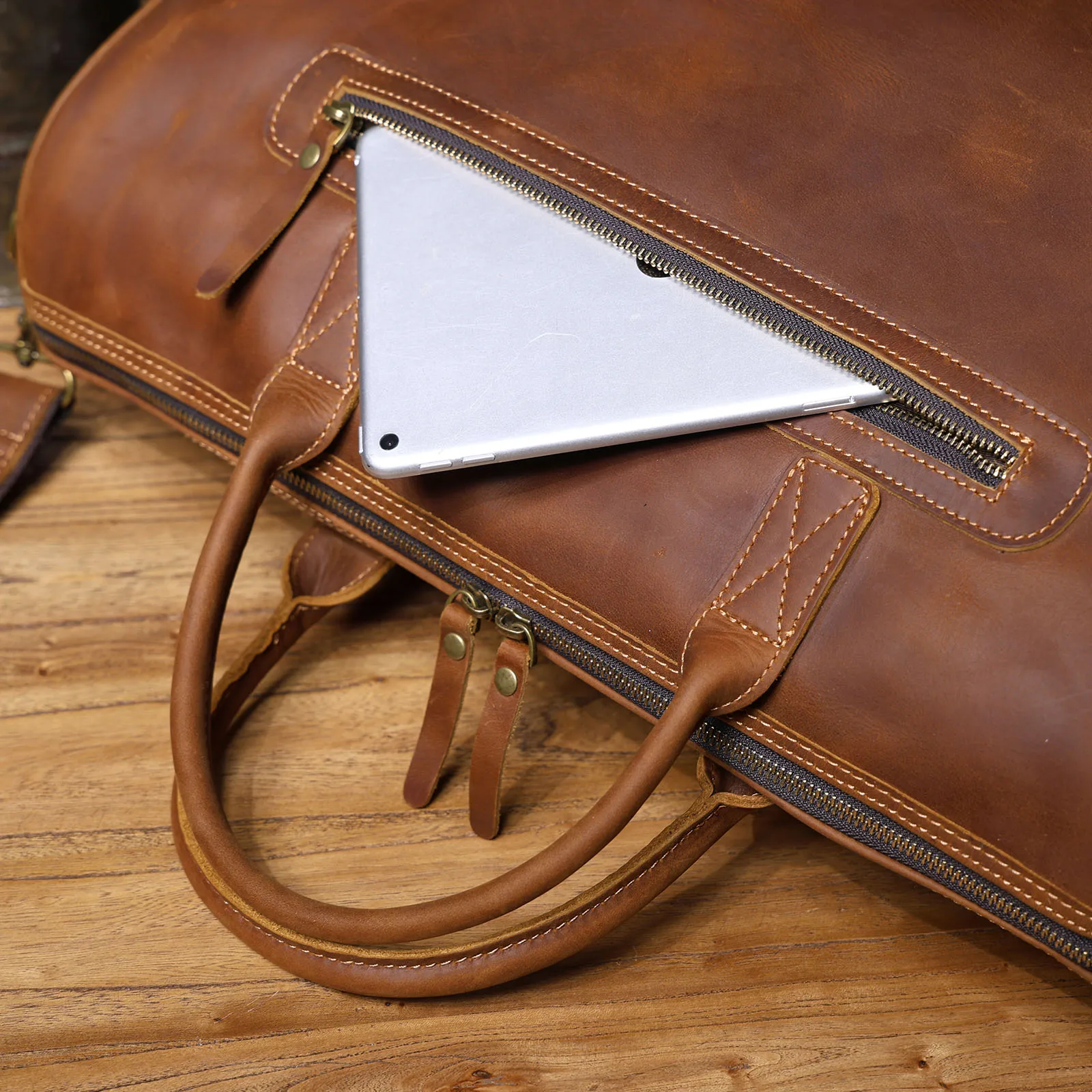S.WORKER Premium Echtleder Business-Handtasche Vintage Herren Vollnarbenleder-Aktentasche für Geschäftsarbeit 16" Laptop-Tasche – Detail 19