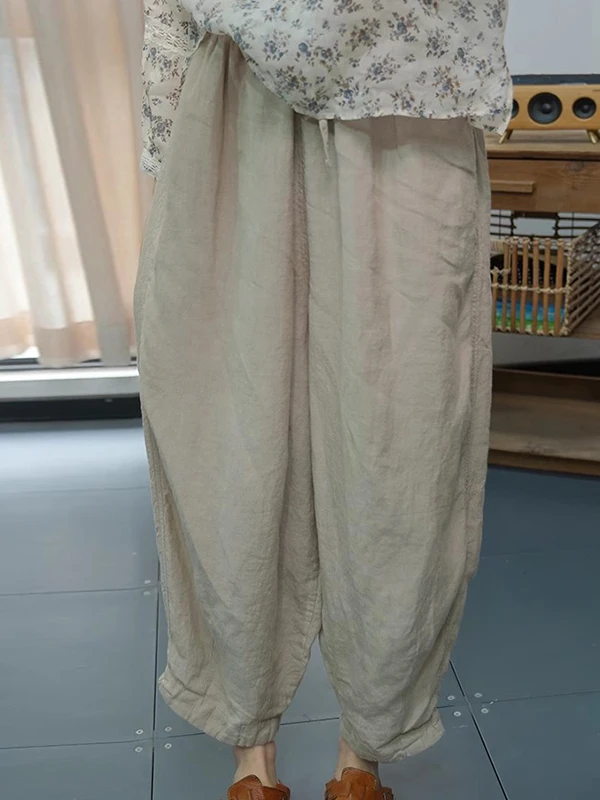 Lente Nieuwe Retro Etnische Artistieke Elastische Taille ket Pure Kleur Veelzijdige Afslanken Casual Broek vrouwen Hoge Taille Harlan Pa...