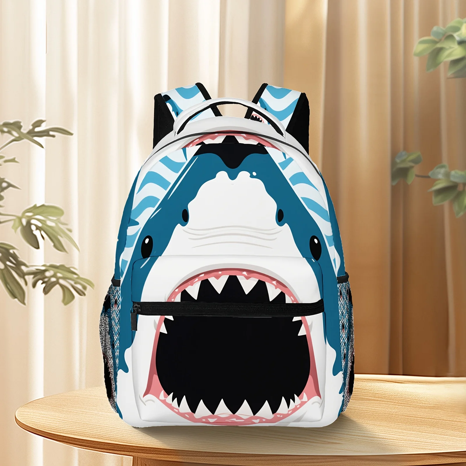 Bohemian Style Open-Mouth Tiger Shark Polyester Women's Backpack Lightweight Large Capacity Travel Backpack Suitable for Gifts