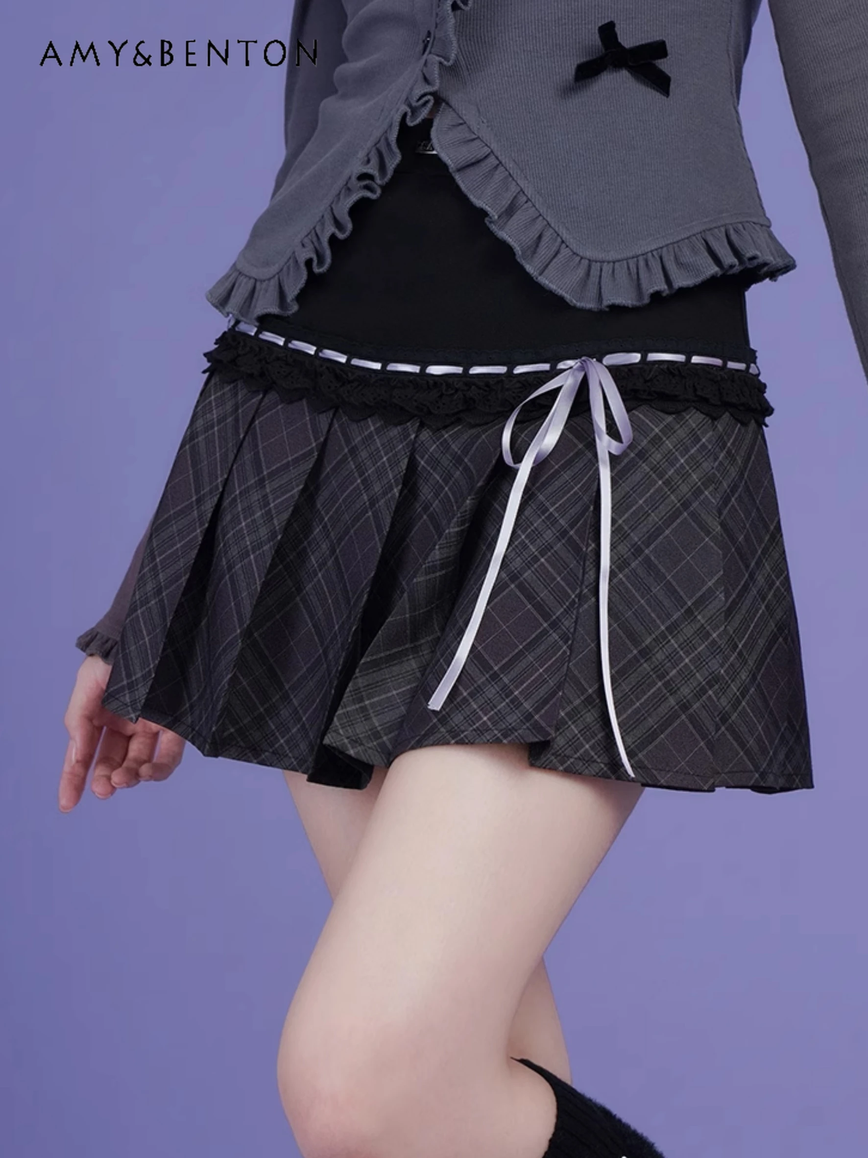 

Preppy Style Sweet Plaid Stitching Bow Pleated Skirt Japanese Cute Versatile JK Mini Skirt Women Spring Summer New Y2K Skirt