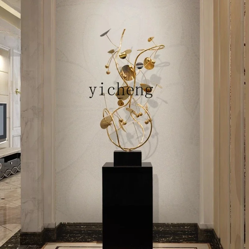 

light luxury living room entrance stainless steel metal floor sculpture ornament hotel decoration