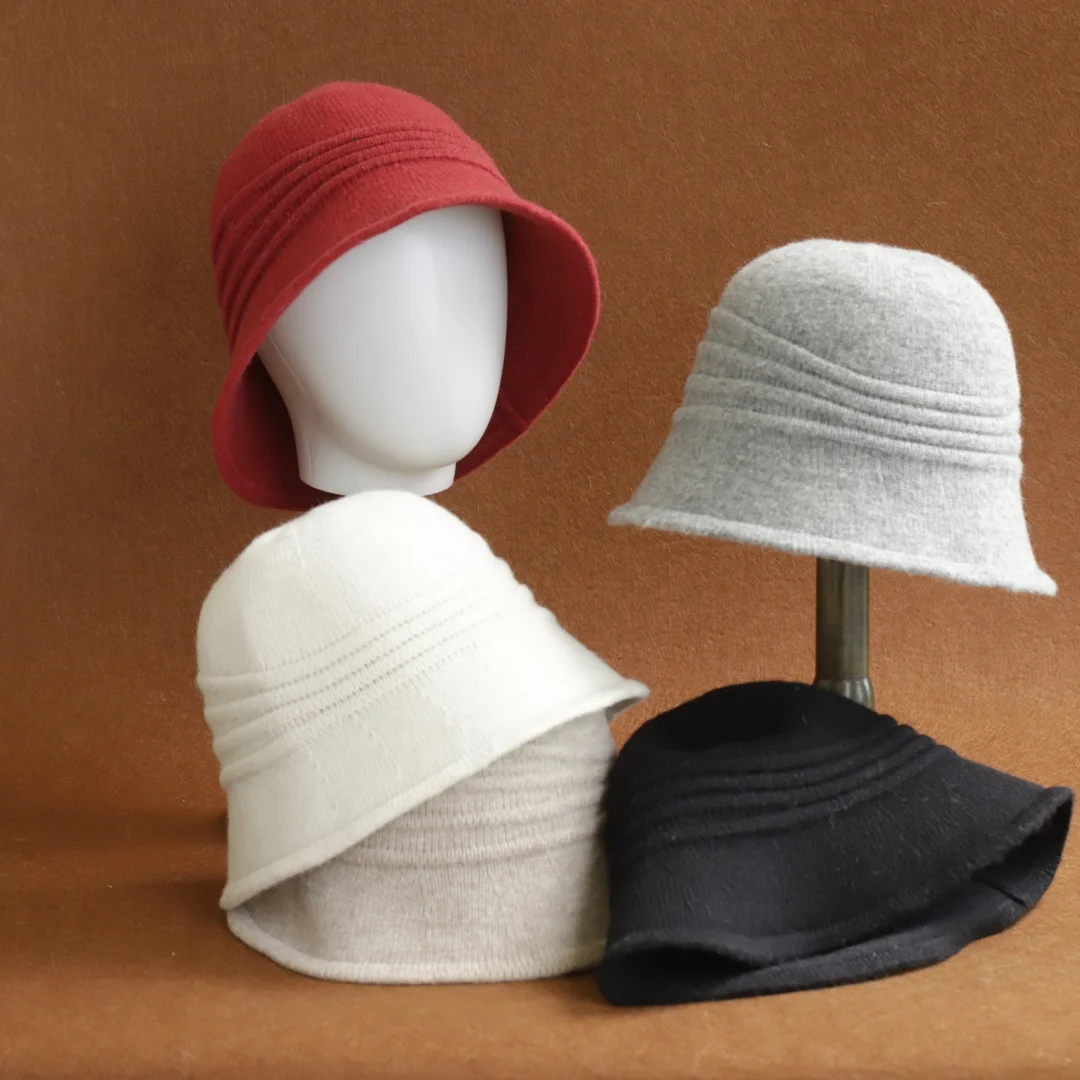 New Autumn Fisherman Hat For Woman British Retro cotton thread Basin Cap Solid Color Winter Warm Lady Bucket Hats Visors