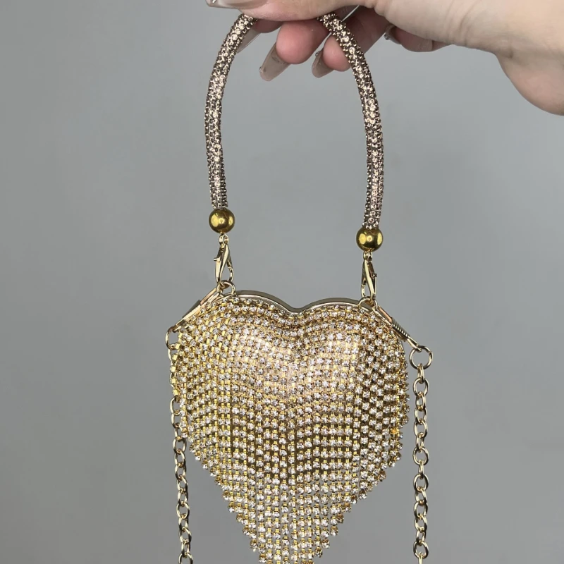 Crossbody Bag for Women Luxury Small Bling Heart Shape Diamond Evening Clutch Rhinestones Purse Ladies Fashion Bag