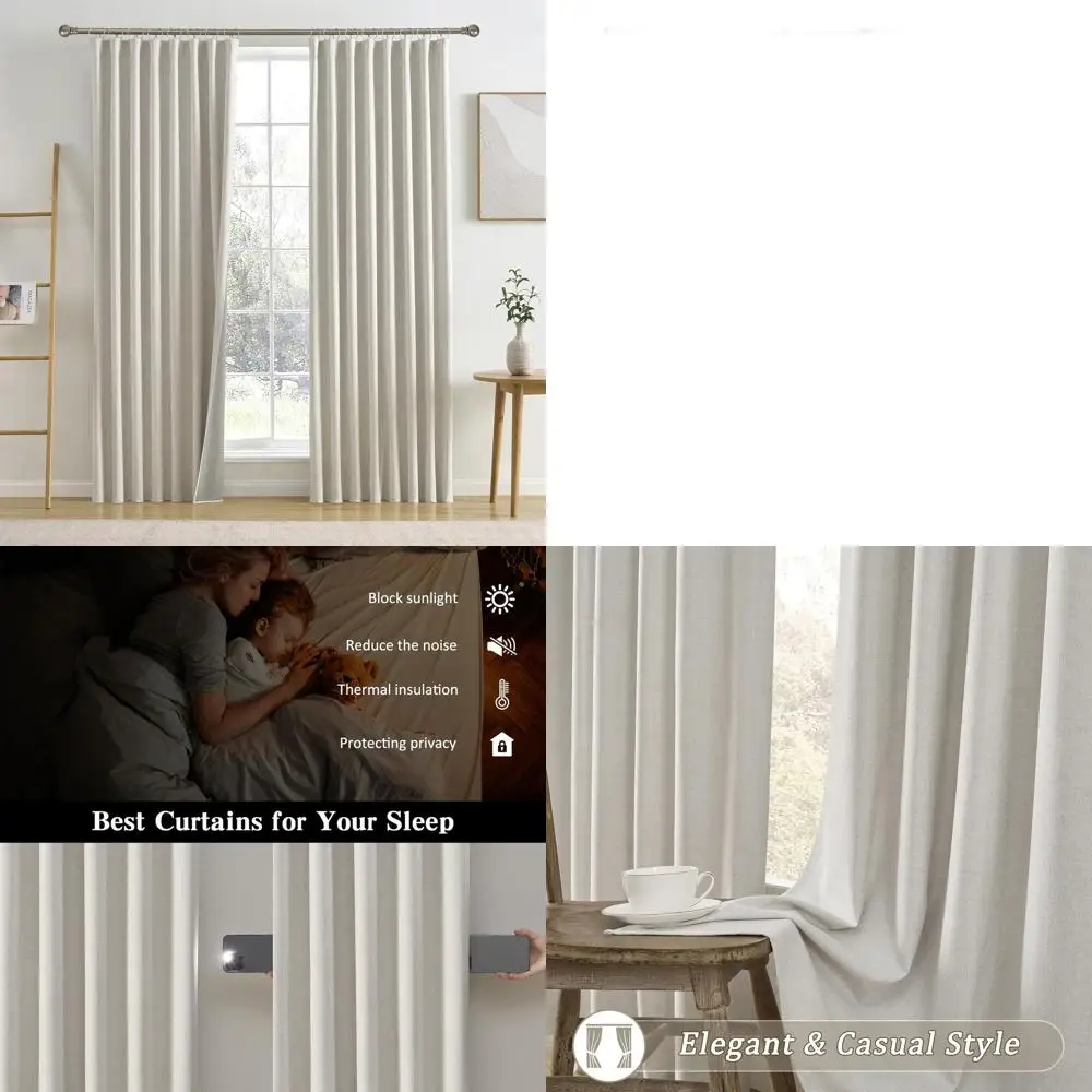 

Затемняющие шторы из льняной ткани 50x92 на заказ со складками для столовой, нейтральный черный, 2 панели