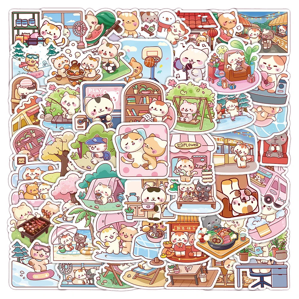 

10/30/60pcs Funny Cartoon Cat Daily Life Stickers Cute Anime Kitten Decals Decoration Luggage Phone Notebook Graffiti Sticker
