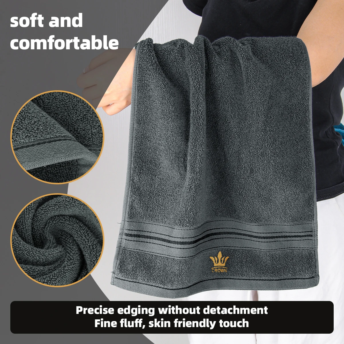 3‑Piece 100% Cotton Towel Set, 1 Bath Towel + 1 Hand Towel + 1 Face Towel, Crown Pattern, High Water Absorbency & Quick‑Drying Towels