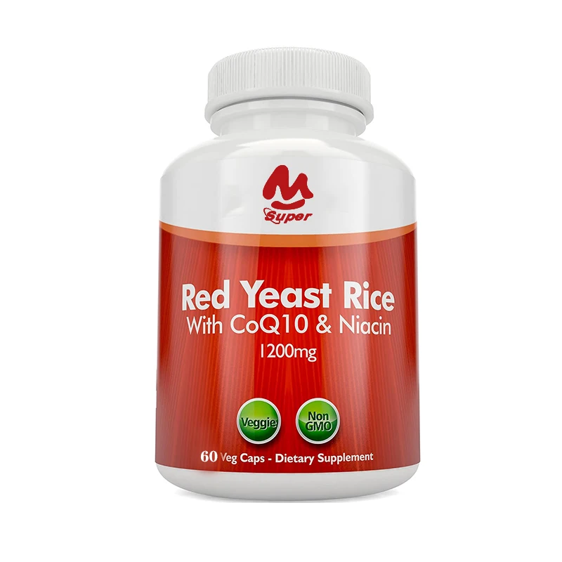 Red yeast rice 1200mg, containing coenzyme Q10 and 60 non rinsing niacin vegetarian capsules