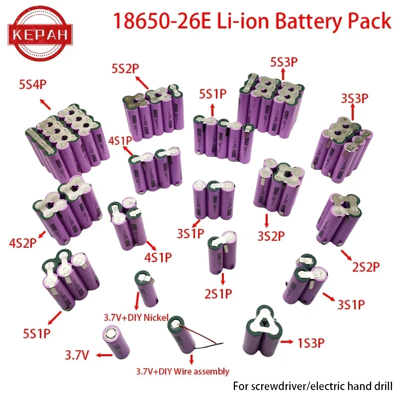 INR 18650-26E 3S1P 4S1P 5S1P 5S2P 3,7 В-18 В/21 В 2600 мАч аккумулятор для отвертки, электрической дрели, аккумуляторная настройка