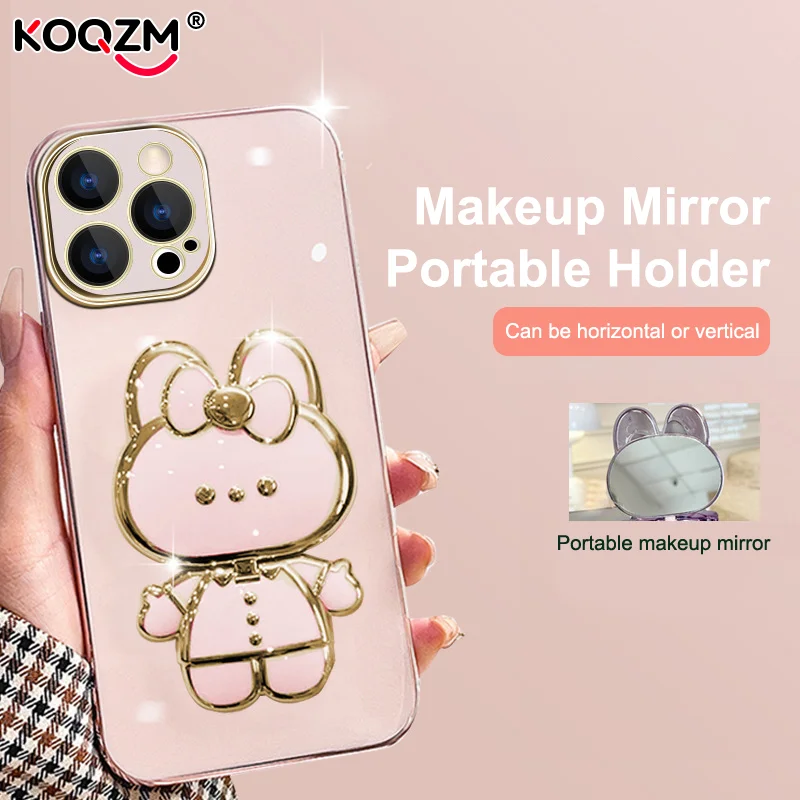

360° Rotating Bracket 2 In 1 Cartoon Rabbit Make-up Mirror Phone Holder Universal Foldable Desktop Stand Case Accessories