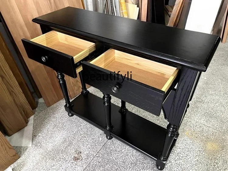 

smt14 American solid wood black entrance table, French simple foyer dining side table entrance cabinet dining side cabinet sofa