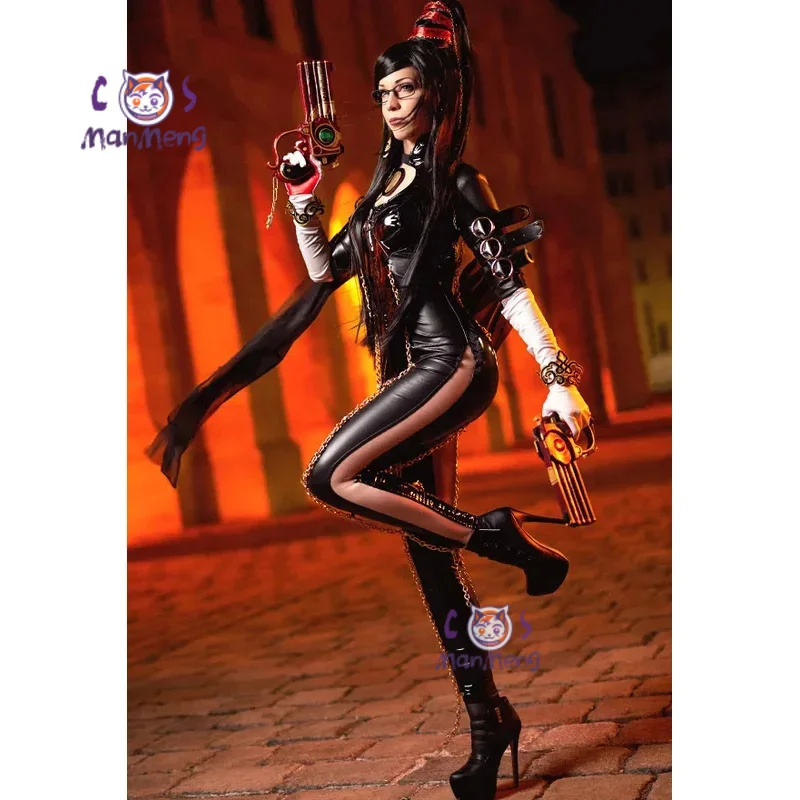 

Cerezita Game Bayonetta Cosplay Cereza Costume Halloween black tight leather jumpsuit prop wig accessories sexy women uniform