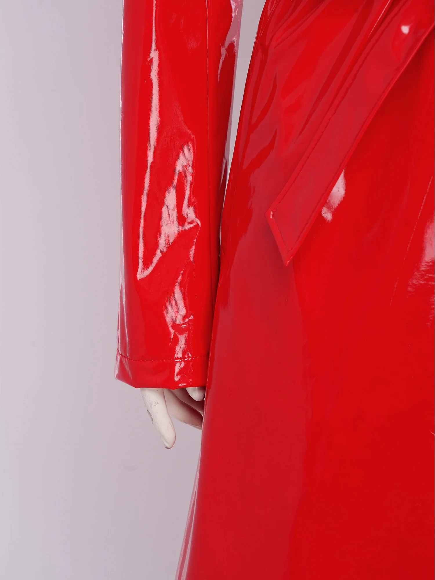 

Women PU Leather Blazer Lapel Long Trench Coat Party Clubwear Glossy Open Front Long Jackets with Belt for Streetwear Vacation