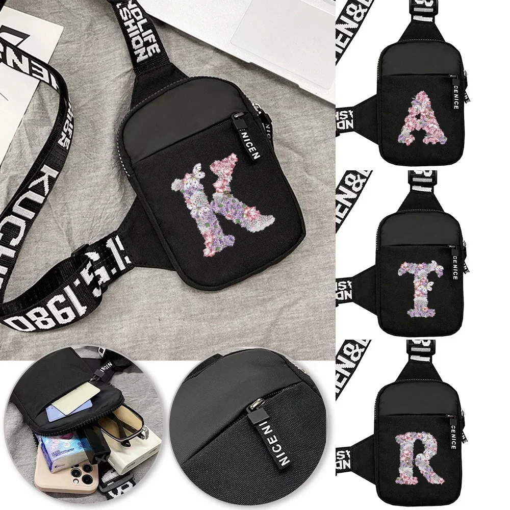 Chest Bag Outdoor Sports Mobile Phone Bag Wallet Running Chest Pack Yoga Bum Bag Rose Flower Letter Initial Name A To Z Pattern