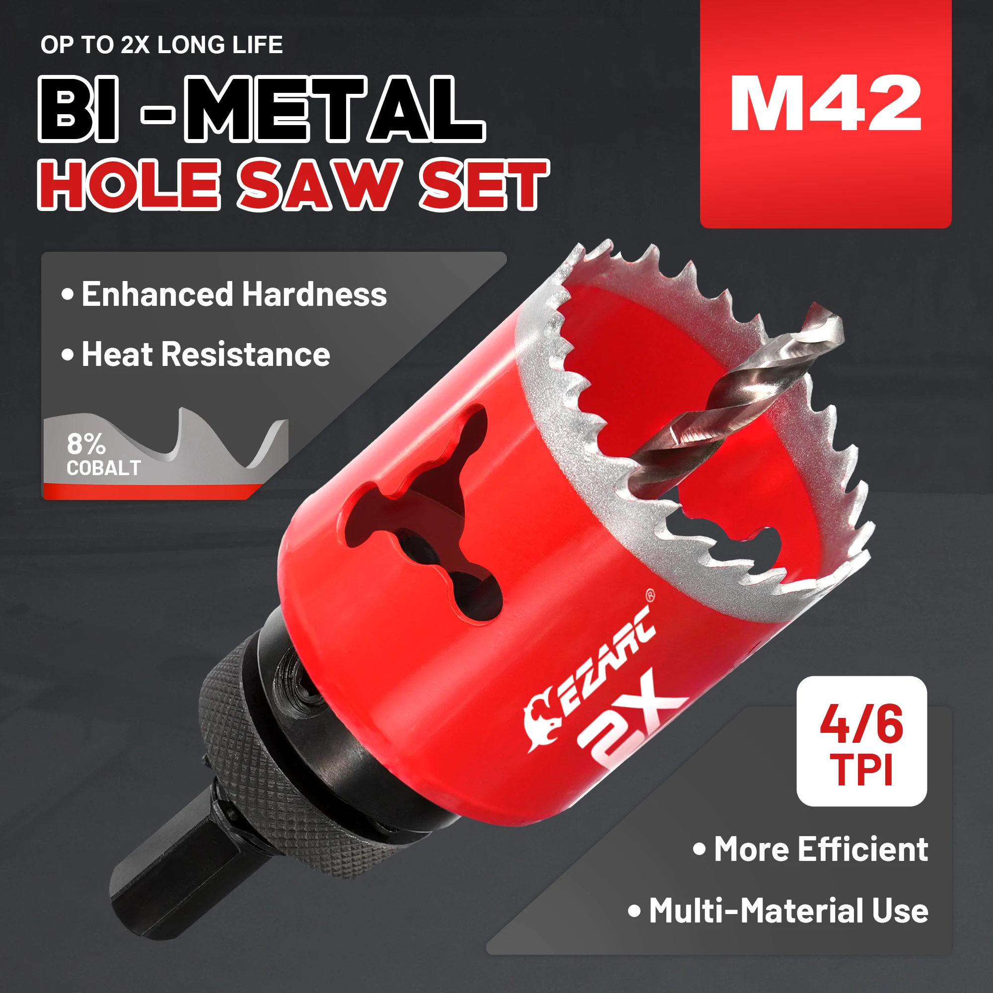 EZARC Bi-Metal Hole Saw Kit 48mm Deep Cut for Metal, Hardwood, PVC & Drywall 19-64mm Hole Saws for Plumbers & Electricians
